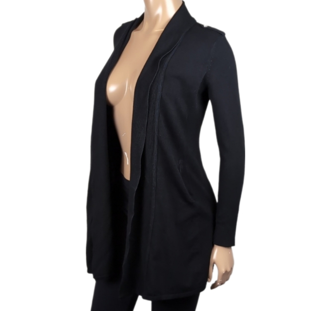 White House Black Market WHBM Long Rib Knit Open Cardigan Pockets Long Sleeve